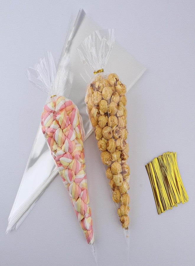 Nelisylux Cellophane bags,100 Pcs 7x15 Inch Clear Cellophane Treat Bags Carrot Cone Shaped Treat Bag with Twist Ties Plastic Popcorn Bags Cotton Candy Bag for Easter Party Favors Baby Shower Birthday Gift - Image 4