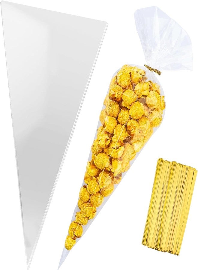 Nelisylux Cellophane bags,100 Pcs 7x15 Inch Clear Cellophane Treat Bags Carrot Cone Shaped Treat Bag with Twist Ties Plastic Popcorn Bags Cotton Candy Bag for Easter Party Favors Baby Shower Birthday Gift - Image 1