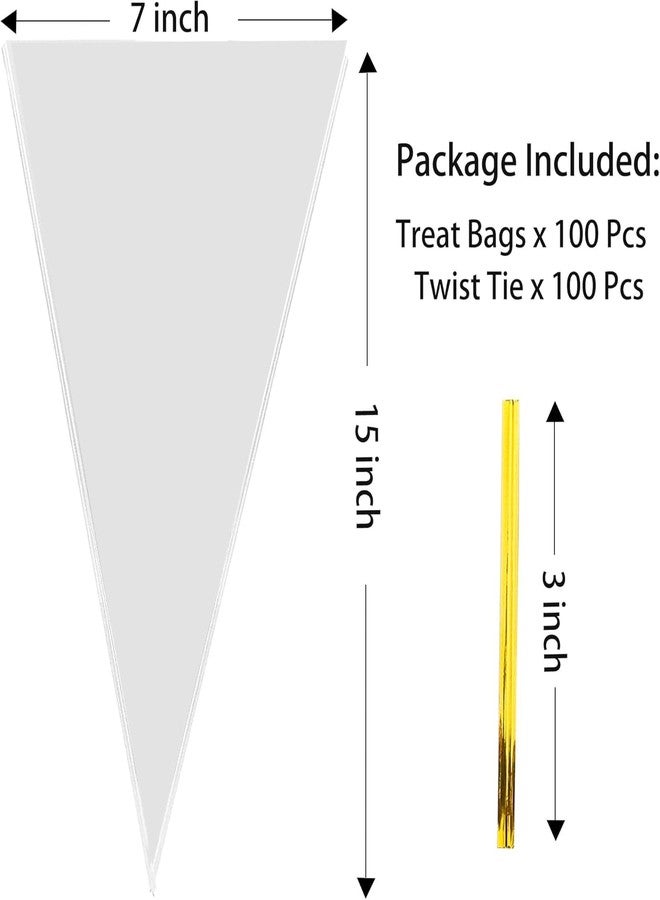 Nelisylux Cellophane bags,100 Pcs 7x15 Inch Clear Cellophane Treat Bags Carrot Cone Shaped Treat Bag with Twist Ties Plastic Popcorn Bags Cotton Candy Bag for Easter Party Favors Baby Shower Birthday Gift - Image 3