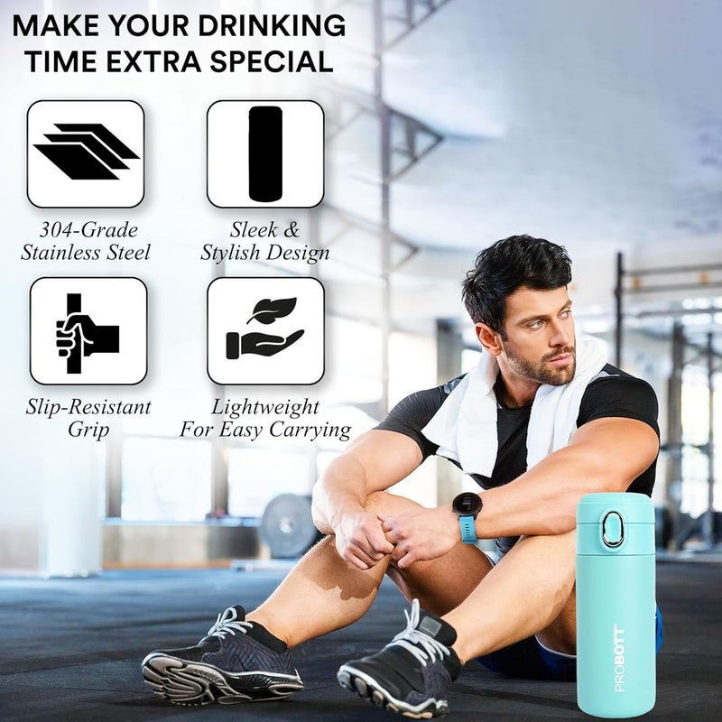 PROBOTT Probott Thermosteel Hot or Cold Insulated Stainless Steel Travel Mug, 300 ml, Green | Spill Proof | Coffee Tea Mug | Juice Mug | Water Flask | Easy Grip Easy to Carry | Office | College  - Image 2