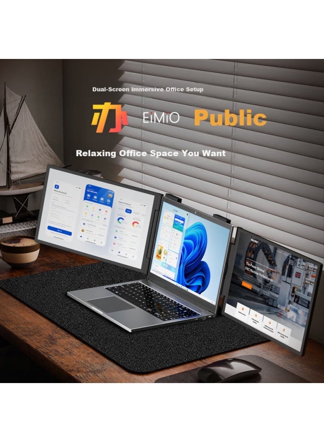 Eimio Foldable Dual-screen Portable Monitor, Three-screen Laptop Secondary Display, Computer Expansion Screen, Dual 14-inch, Office Stock Trading Gaming Expansion Large Screen E24 - Image 3