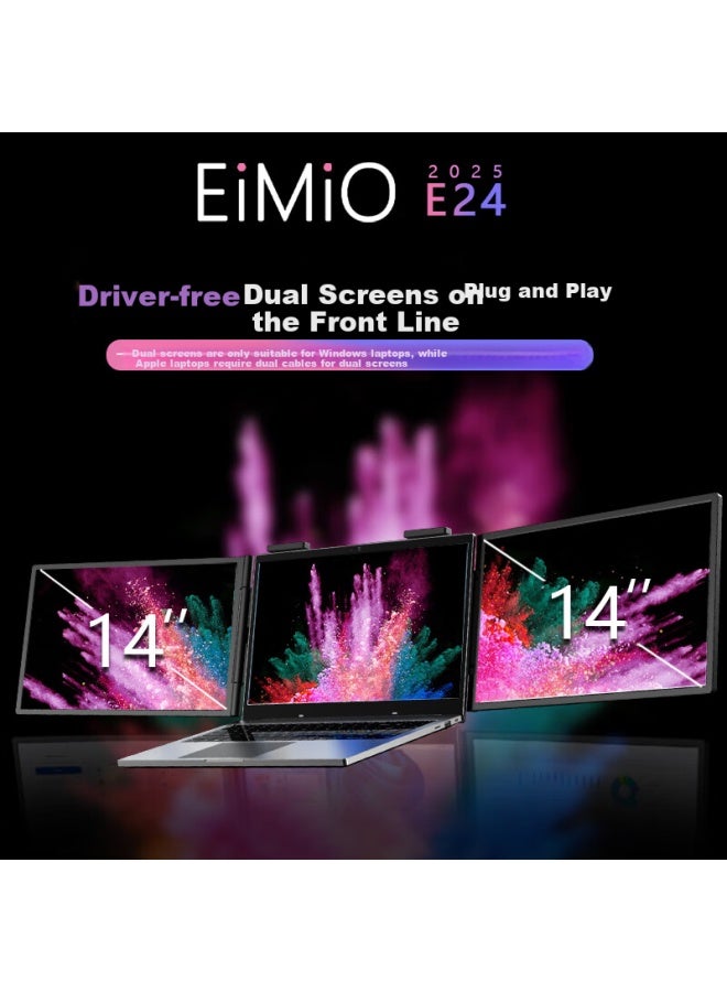 Eimio Foldable Dual-screen Portable Monitor, Three-screen Laptop Secondary Display, Computer Expansion Screen, Dual 14-inch, Office Stock Trading Gaming Expansion Large Screen E24 - Image 2