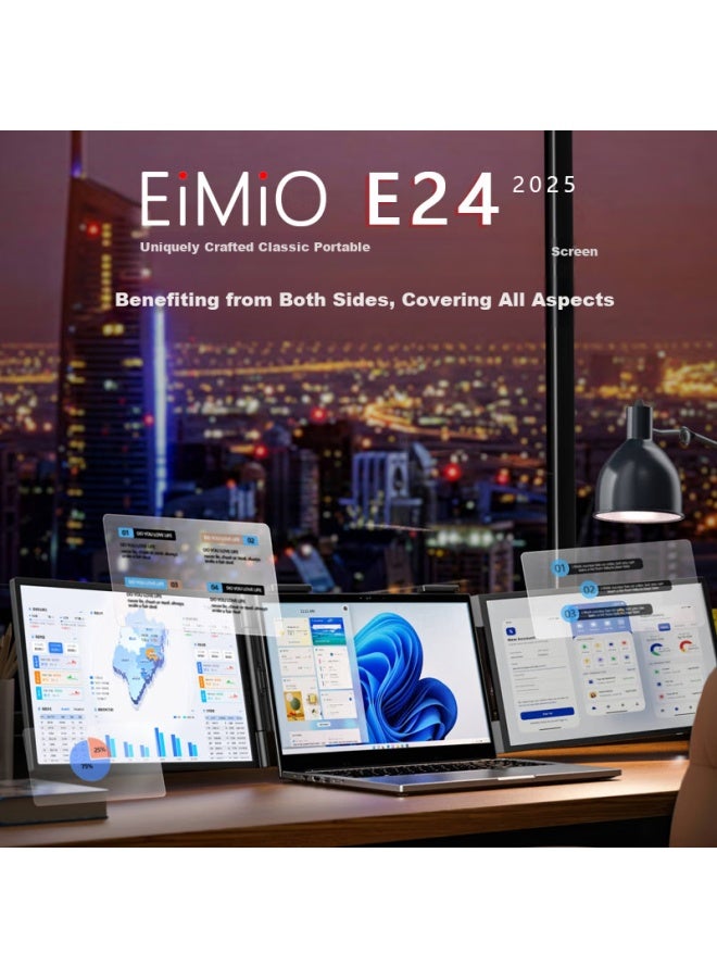 Eimio Foldable Dual-screen Portable Monitor, Three-screen Laptop Secondary Display, Computer Expansion Screen, Dual 14-inch, Office Stock Trading Gaming Expansion Large Screen E24 - Image 1