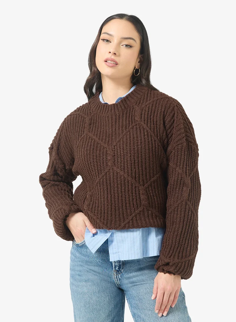 جينجر كنزة محبوكة مضلعة