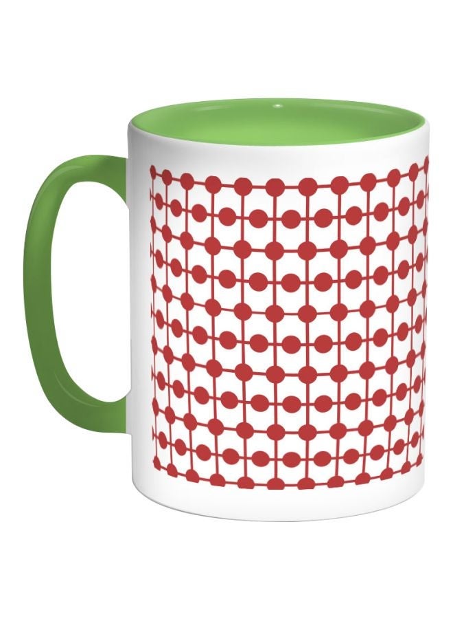 RYN Lines And Circles Printed Coffee Mug Green/Red/White 325ml