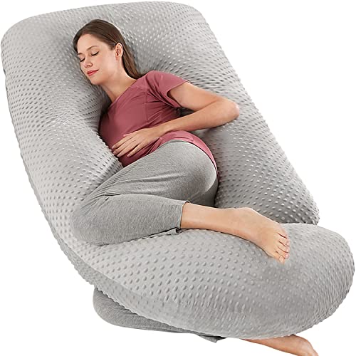 Elover Pregnancy Pillow Pregnancy Must Haves Full Body Maternity Support Pillow for Pregnant Women with Washable Velvet Cover Size 57" (Gray, Velvet) - Image 1