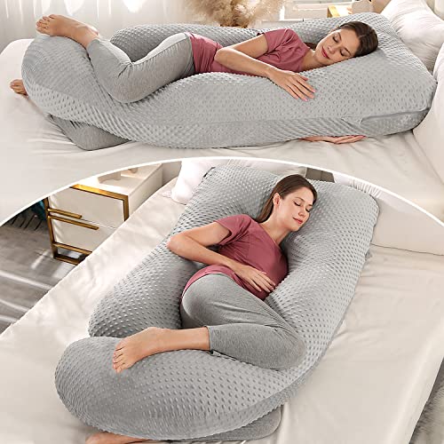 Elover Pregnancy Pillow Pregnancy Must Haves Full Body Maternity Support Pillow for Pregnant Women with Washable Velvet Cover Size 57" (Gray, Velvet) - Image 5