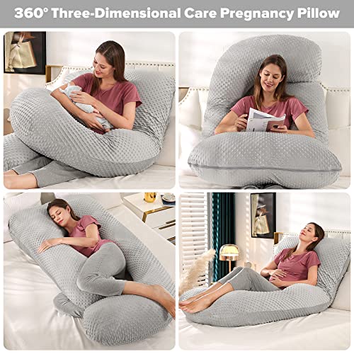 Elover Pregnancy Pillow Pregnancy Must Haves Full Body Maternity Support Pillow for Pregnant Women with Washable Velvet Cover Size 57" (Gray, Velvet) - Image 2