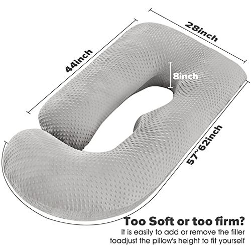 Elover Pregnancy Pillow Pregnancy Must Haves Full Body Maternity Support Pillow for Pregnant Women with Washable Velvet Cover Size 57" (Gray, Velvet) - Image 4