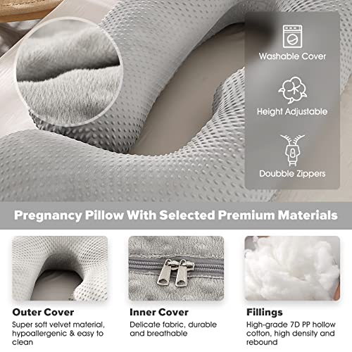 Elover Pregnancy Pillow Pregnancy Must Haves Full Body Maternity Support Pillow for Pregnant Women with Washable Velvet Cover Size 57" (Gray, Velvet) - Image 3