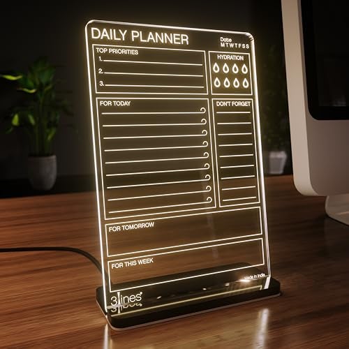 3 Lines Glowrite Illuminate Your Ideas! Acrylic LED Writing Board with USB Stand/Base | Ideal for Home & Office | Unique Gift | Made in India | with 2 Markers | Daily Top Priorities | Regular - Image 1