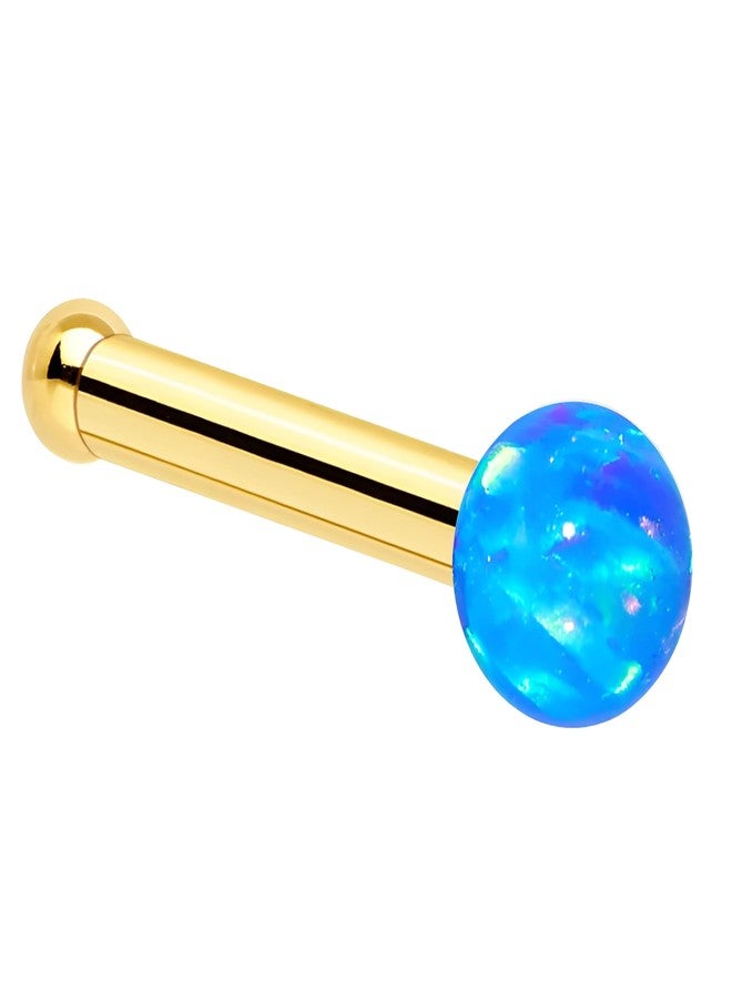 Body Candy 14k Solid Gold Nose Ring Stud with 2mm Blue Synthetic Opal - Handcrafted by Master Jeweler in USA - Real Yellow Gold 20G Nose Bone Piercing Jewelry for Women Men - Image 1