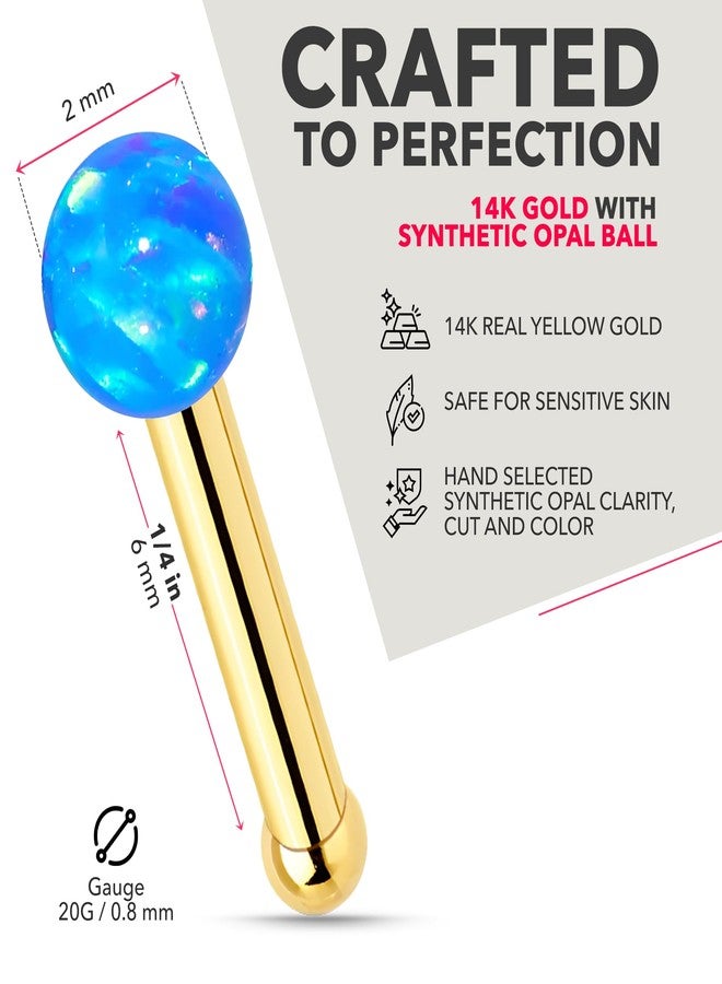 Body Candy 14k Solid Gold Nose Ring Stud with 2mm Blue Synthetic Opal - Handcrafted by Master Jeweler in USA - Real Yellow Gold 20G Nose Bone Piercing Jewelry for Women Men - Image 3