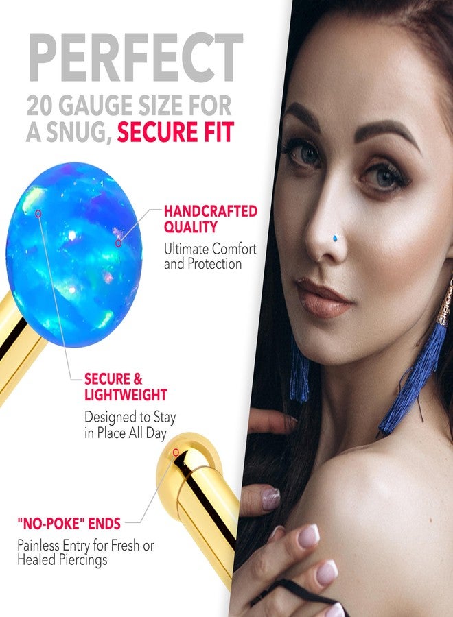 Body Candy 14k Solid Gold Nose Ring Stud with 2mm Blue Synthetic Opal - Handcrafted by Master Jeweler in USA - Real Yellow Gold 20G Nose Bone Piercing Jewelry for Women Men - Image 4