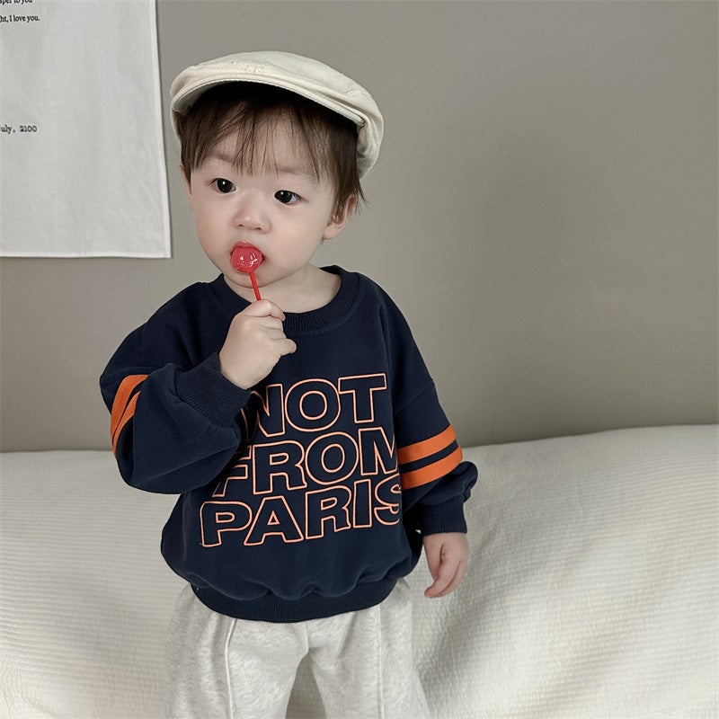 Childrens Alphabet Sweaters suit Autumn Clothes Korean Style Childrens Wear Boys Long Sleeve Sweaters Two-Piece Babys Autumn Clothes navy blue sweatshirt