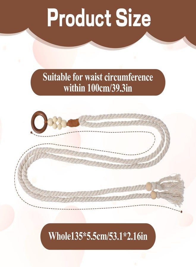 YQQYG حزام حبل أبيض من YQQYG، أحزمة حبل بوهيمية مضفرة بشرابات للنساء مع خرز خشبي، أحزمة مكرمية رفيعة للفساتين والتنانير والسترات - Image 2