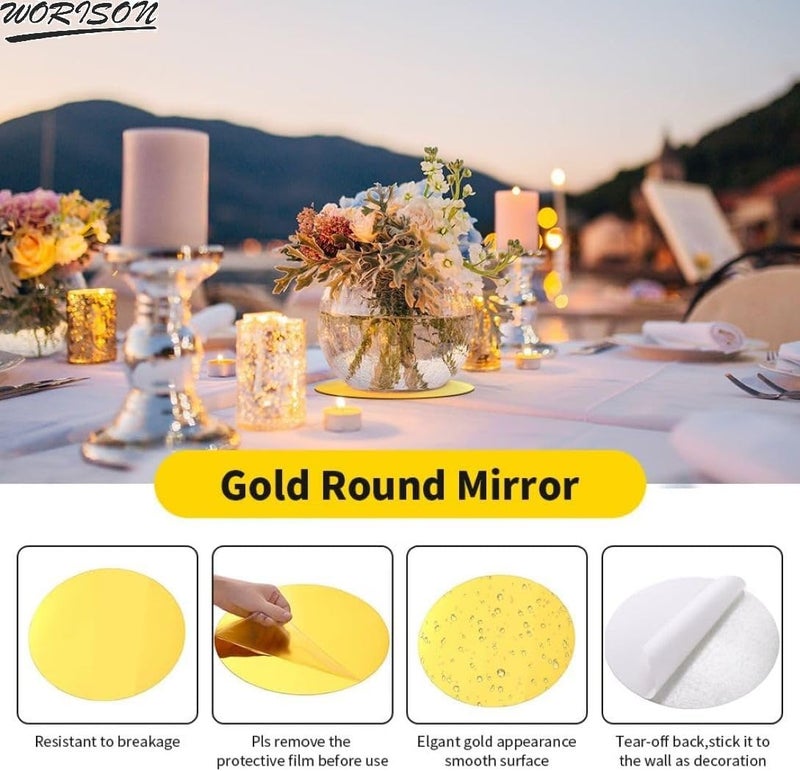 worison 6 Piece Acrylic Round Mirror Finish Wall Sticker Set – Self Adhesive, Lightweight Decorative Mirrors for Home Interior Design, Living Room, Bedroom, Office, Art Décor (Golden, 8 Inch) - Image 3