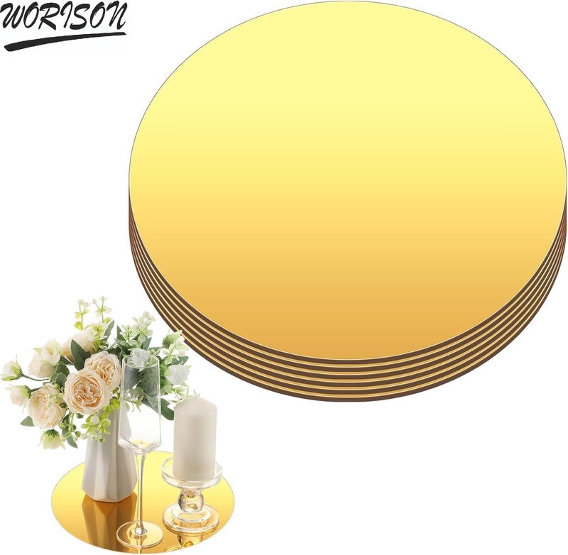 worison 6 Piece Acrylic Round Mirror Finish Wall Sticker Set – Self Adhesive, Lightweight Decorative Mirrors for Home Interior Design, Living Room, Bedroom, Office, Art Décor (Golden, 8 Inch) - Image 4