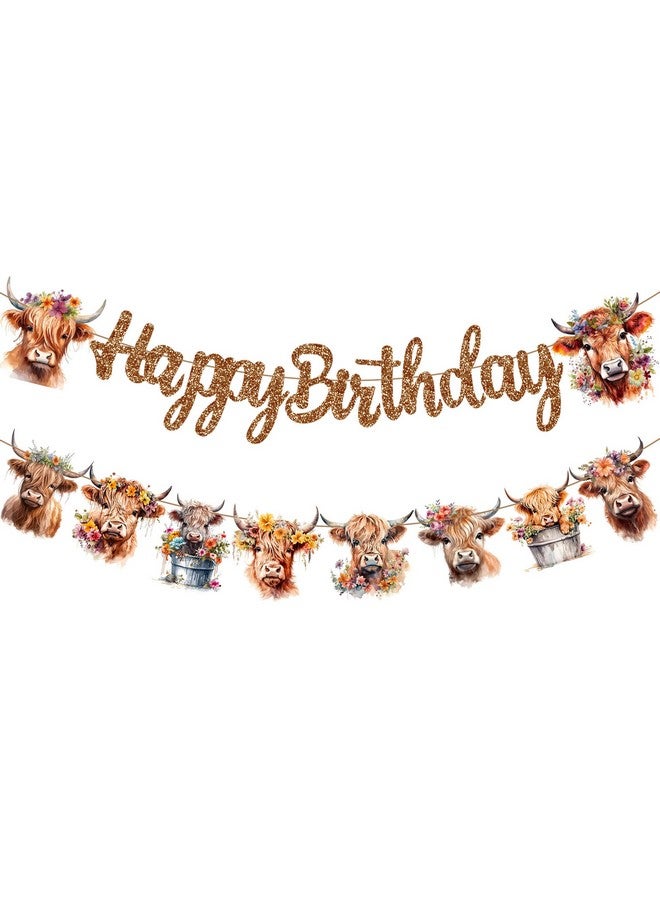 اوموني لافتة عيد ميلاد بقرة المرتفعات باللون البني اللامع، زينة لافتة ماشية المرتفعات، ديكورات حفلات عيد ميلاد بقرة المرتفعات من أجل بقرة المرتفعات، مستلزمات حفلات أعياد الميلاد وحفلات استقبال المولود الجديد - Image 1