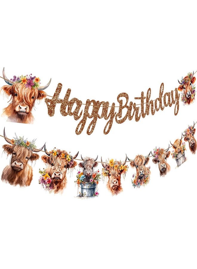 اوموني لافتة عيد ميلاد بقرة المرتفعات باللون البني اللامع، زينة لافتة ماشية المرتفعات، ديكورات حفلات عيد ميلاد بقرة المرتفعات من أجل بقرة المرتفعات، مستلزمات حفلات أعياد الميلاد وحفلات استقبال المولود الجديد - Image 2