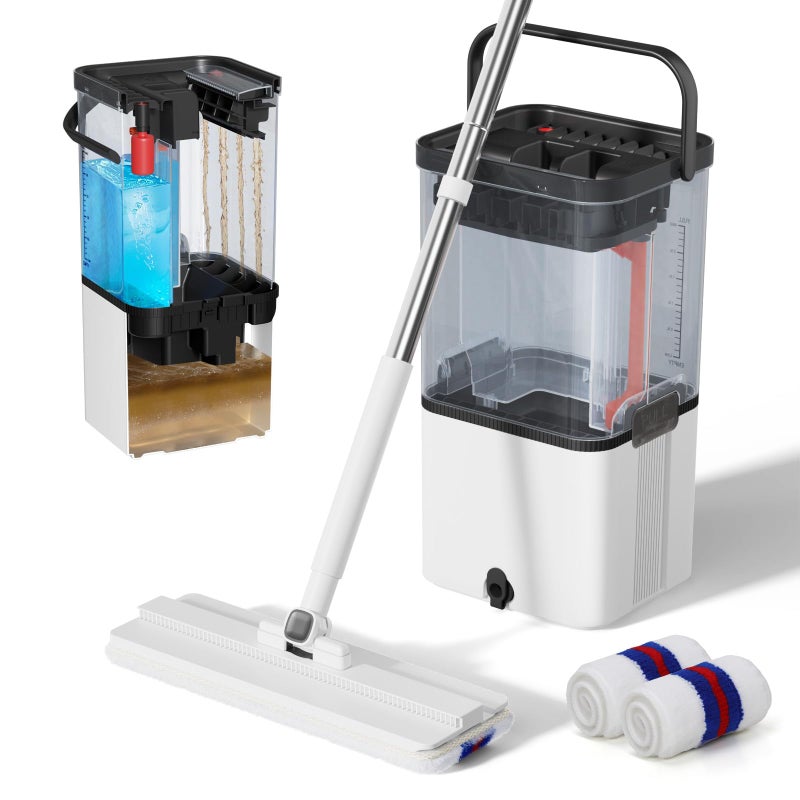 2026 Upgraded Mop and Bucket SetMidyb Microfiber Mops and Bucket System with 2 PadsMop and Bucket with Wringer SetAutomatic Separates Dirty and Clean WaterWet and Dry Use Mops for Floor Cleaning