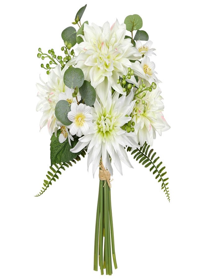 GnFlus Artificial Dahlia Flower Stems 9PCS White Faux Dahlia & Daisy Silk Flowers Realistic Fake Flowers for Vase Centerpiece Wedding DIY Bridal Bouquet Party Home Decor - Image 1