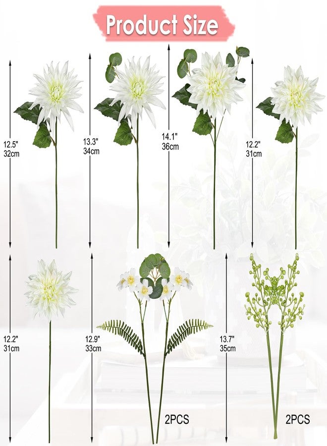 GnFlus Artificial Dahlia Flower Stems 9PCS White Faux Dahlia & Daisy Silk Flowers Realistic Fake Flowers for Vase Centerpiece Wedding DIY Bridal Bouquet Party Home Decor - Image 2