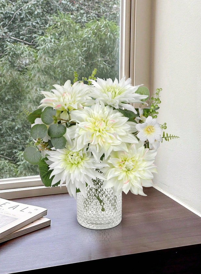 GnFlus Artificial Dahlia Flower Stems 9PCS White Faux Dahlia & Daisy Silk Flowers Realistic Fake Flowers for Vase Centerpiece Wedding DIY Bridal Bouquet Party Home Decor - Image 3