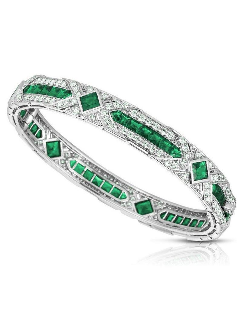 QUAINT 1001 Nights-Art Deco Green High Carbon Diamond Bangle
