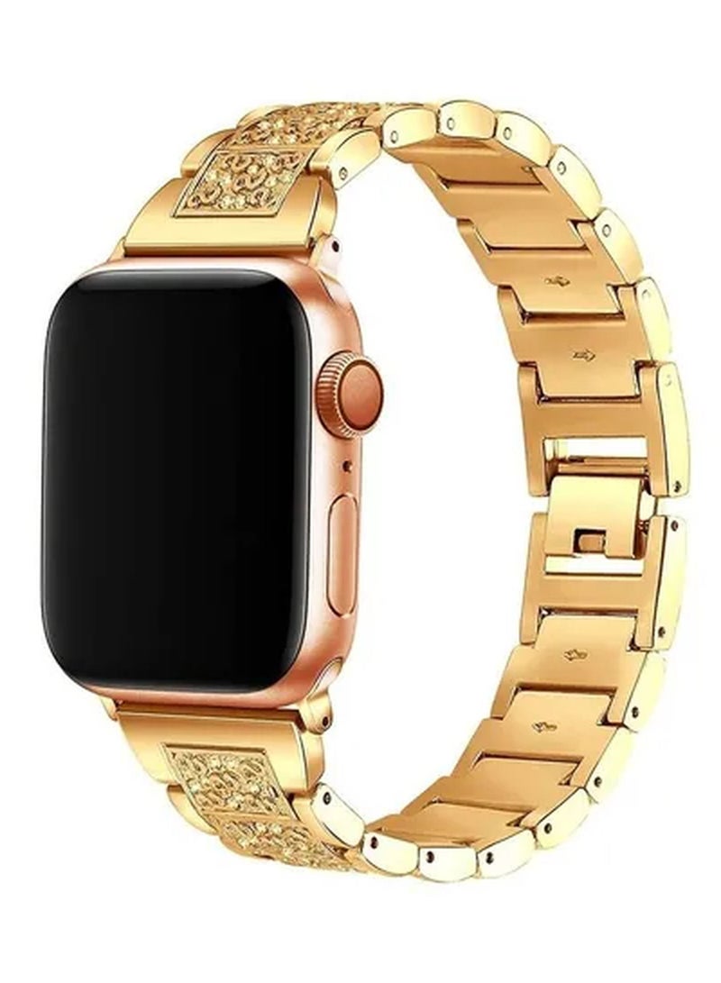 Rabos Bracelet Watch Strap, Stylish Crystal Studded Metallic Bracelet Replacement Apple Watch Band with Secure Metal Folding Buckle Lock and Link Pin Remover for Women, Apple Watch Series 1/2/3/4/5/6/7 42/4 - Image 2