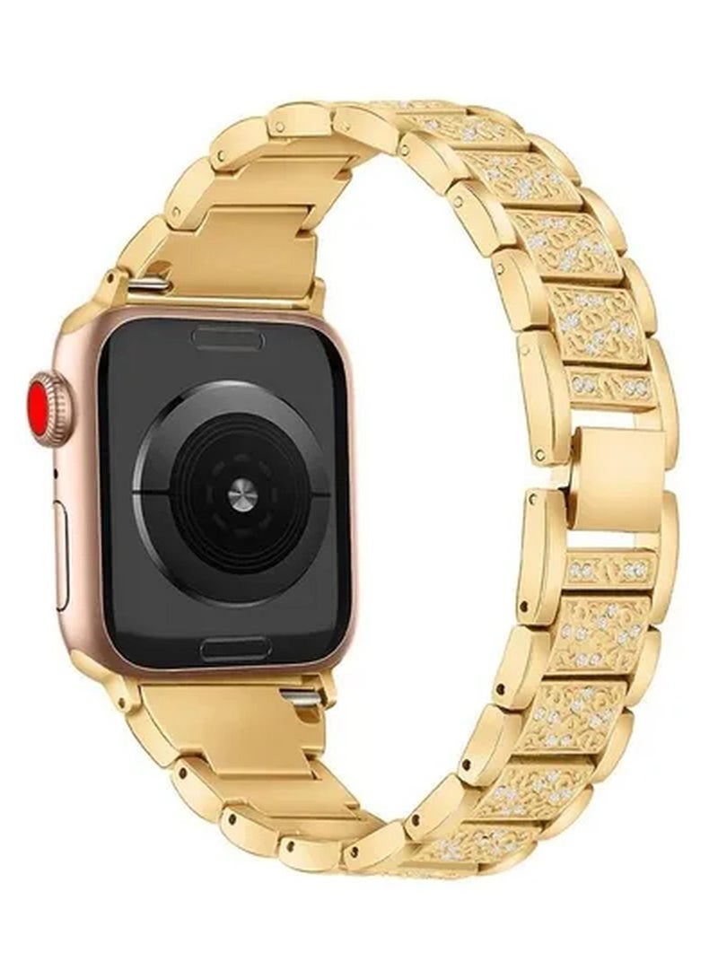 Rabos Bracelet Watch Strap, Stylish Crystal Studded Metallic Bracelet Replacement Apple Watch Band with Secure Metal Folding Buckle Lock and Link Pin Remover for Women, Apple Watch Series 1/2/3/4/5/6/7 42/4 - Image 1