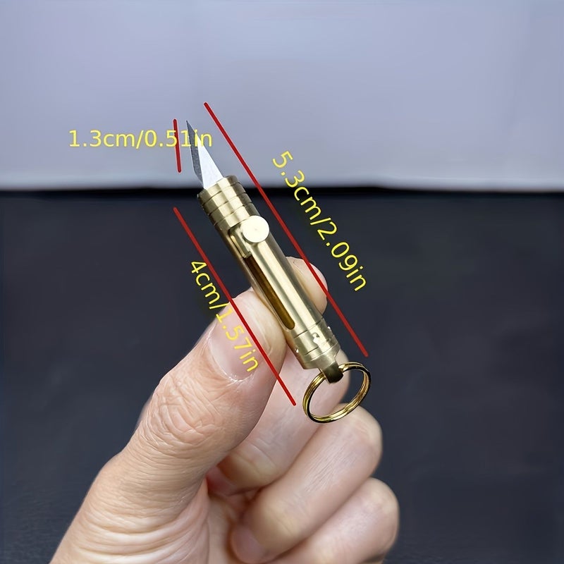 Yinse Mini Brass Knife Keychain Utility Cutter Portable Unpacking Express Pendant - Image 2