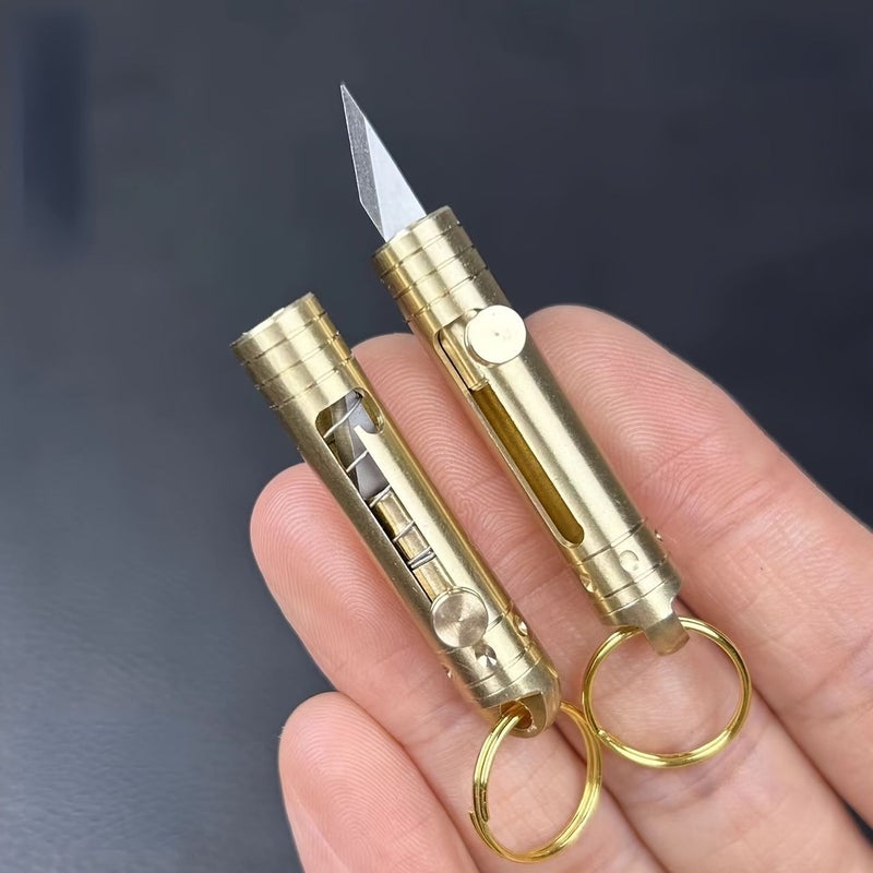 Yinse Mini Brass Knife Keychain Utility Cutter Portable Unpacking Express Pendant - Image 1
