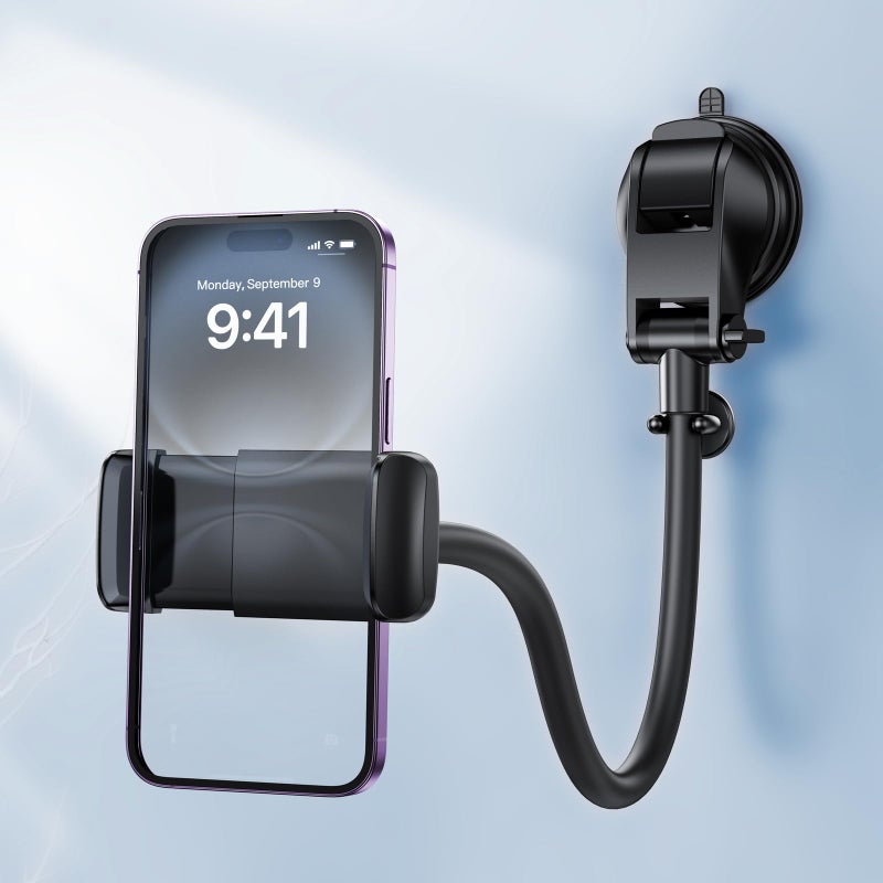 HIYJEN Long Arm Vacuum Suction Cup Shower Phone Holder Clip, Mirror Phone Mount For Bathroom Stick On Wall Makeup Mirror Kitchen Window Bathroom Phone Stand Fit For iPhone 16 15 14 13 12 & Cell Phones - Image 1