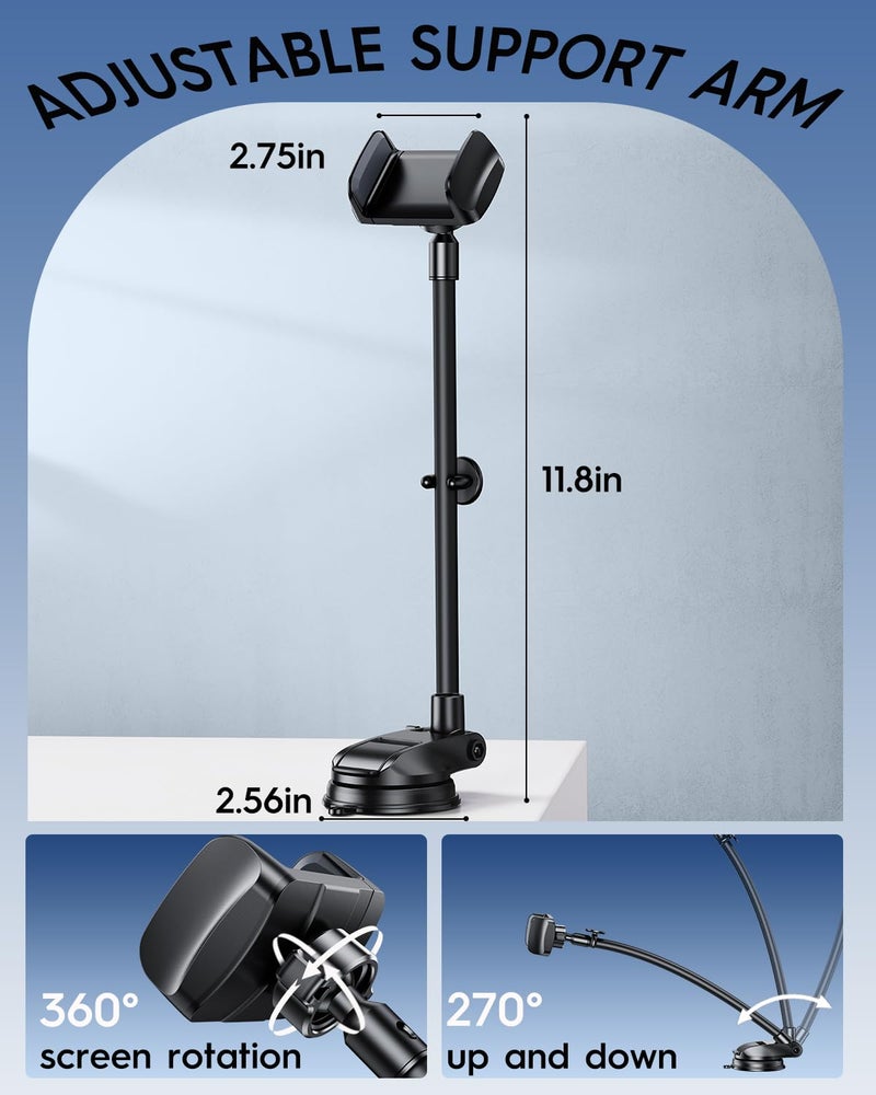 HIYJEN Long Arm Vacuum Suction Cup Shower Phone Holder Clip, Mirror Phone Mount For Bathroom Stick On Wall Makeup Mirror Kitchen Window Bathroom Phone Stand Fit For iPhone 16 15 14 13 12 & Cell Phones - Image 3