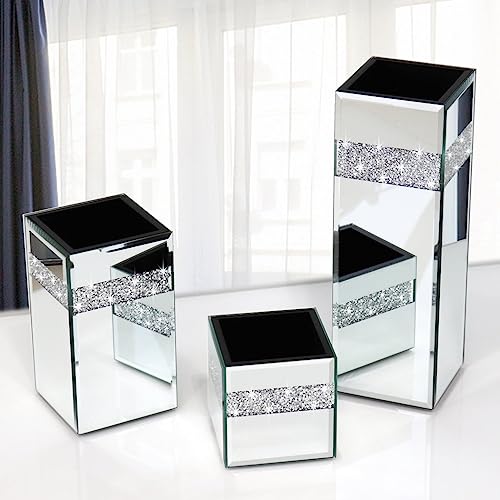 ALLARTONLY Crushed Diamond Mirrored Vase Pack of 3 Pieces Small Middle Large. Crystal Silver Mirror Glass Stunning Decorative Flower Vase Luxury for Home Decor. Can’t Hold Water. - Image 2