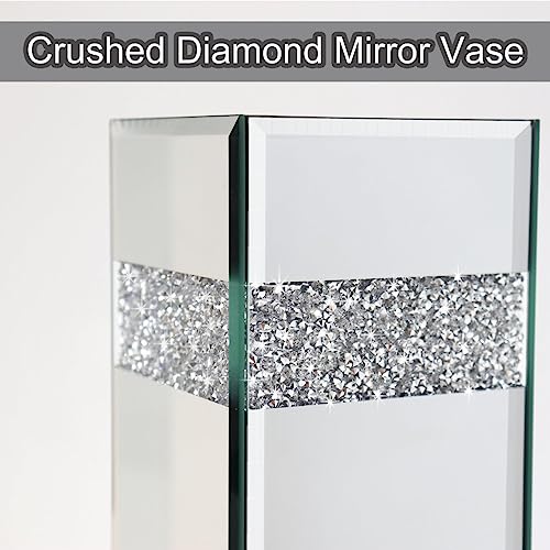 ALLARTONLY Crushed Diamond Mirrored Vase Pack of 3 Pieces Small Middle Large. Crystal Silver Mirror Glass Stunning Decorative Flower Vase Luxury for Home Decor. Can’t Hold Water. - Image 3
