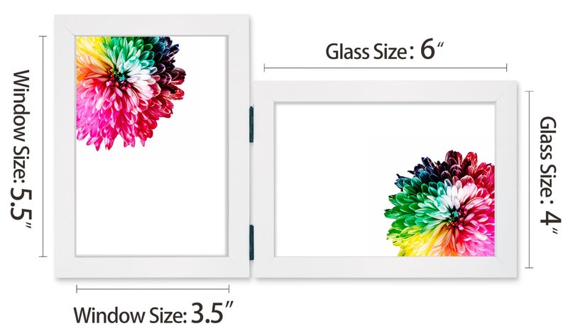 JD Concept Vertical Horizontal Combo, Double 4x6 White Wood Foldable Picture Frame, Opening 3.5x5.5, Stand on Desk-top, Portrait and Landscape View - Image 4