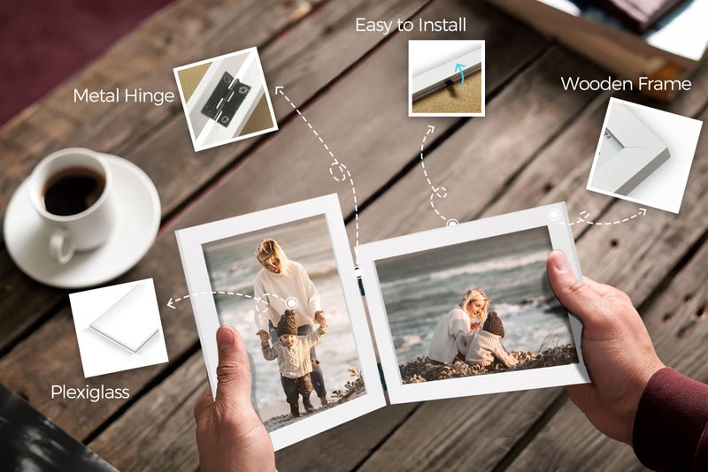 JD Concept Vertical Horizontal Combo, Double 4x6 White Wood Foldable Picture Frame, Opening 3.5x5.5, Stand on Desk-top, Portrait and Landscape View - Image 2