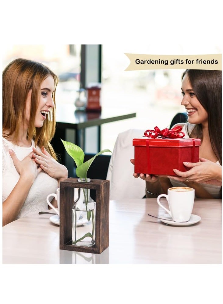 Excefore تيراروم للنباتات مع قاعدة خشبية، محطة نباتات خشبية مع وعاء زجاجي للنباتات المائية، حامل خشبي للطاولة للنباتات الداخلية لتزيين حديقة المنزل والمكتب، هدايا لمحبي حامل النباتات - Image 4