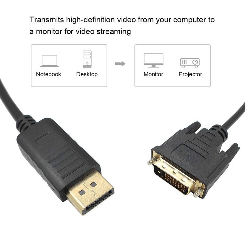 Mixfeer 1.8M DP to DVI Adapter DisplayPort Display Port to DVI Cable Adapter Converter Male to Male Video Cable 1080P for Projector Display Black - Image 5