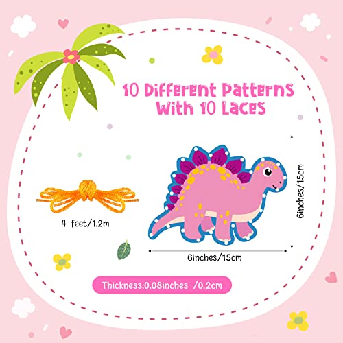 Pajean 10 Pcs Kids Lacing Cards Animal Sewing Cards Kits Double Sided Toddler Lacing Toys Crafts Developing Imagination Preschool Educational Learning Activity SuppliesDinosaur Style - Image 5