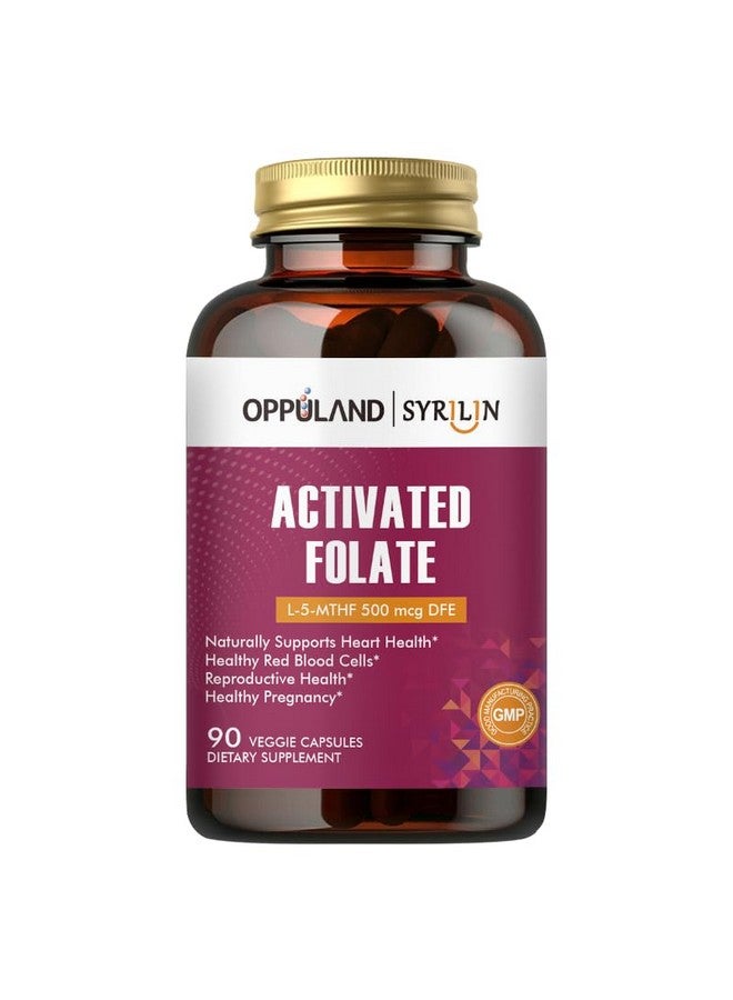 oppuland - Activated Folate-L 5-MTHF DFE Supplement - Methylfolate B9 MTHF with Vitamin B12, CoQ10, & Red Raspberry - Methylated L-Methylfolate for Men and Women - 500 mcg - 90 Veggie Capsules - Image 1