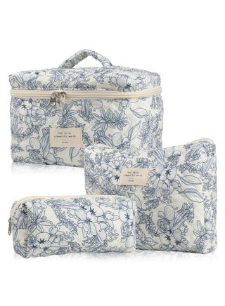 Makeup Bag Set 3 pcs, Quilted Makeup Bag, Large Floral Cosmetic Bag for Women, Cute Cotton Makeup Bag, Flower Travel Toiletry Organizer Bag - pzsku/ZAF1AB5E609747F7471A4Z/45/1743078439/86621a92-fee2-4928-8e06-f7b28f2041a4