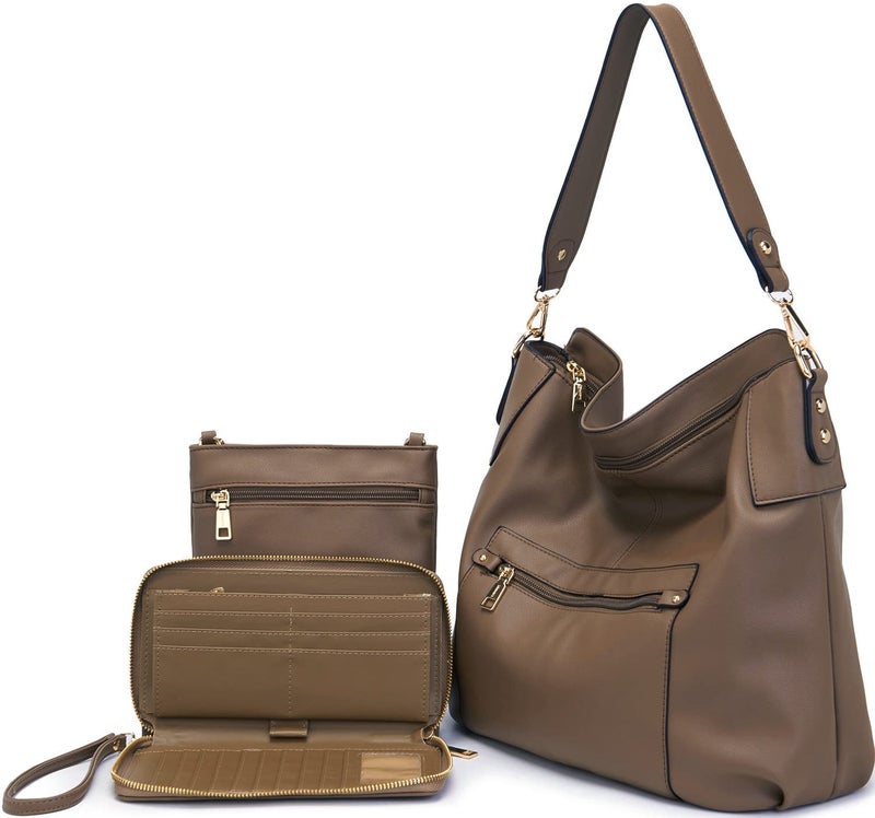 Large Crossbody Bags Ladies Shoulder Handbags Purse and Wallet Set for Women Hobo Purses Taupe