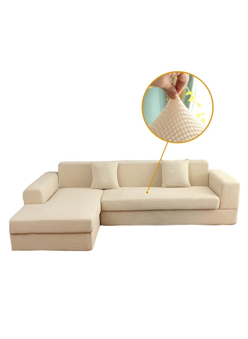 DUNISO Couch Slipcover L Shape Sofa Cover, Composed of a two-seat sofa cover and a three-seat sofa cover,High weight fully wrapped elastic sofa cover with Corn silk fabric,Sofa protective cover, anti slip cover, furniture protector,for L-shaped sofa which five people to sit on  - Image 2