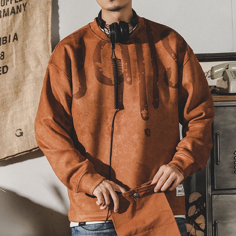 American Retro 350G Heavy Fleece-Lined Sweater Men'S Ins Trendy Loose Fashion Brand Suede Autumn T-Shirt - Image 2