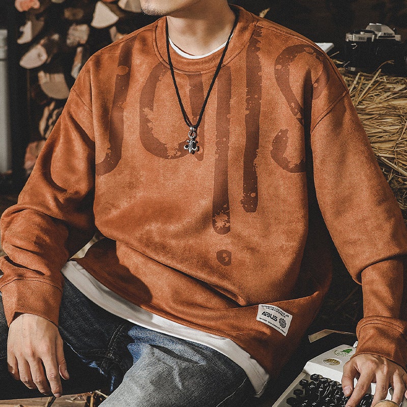 American Retro 350G Heavy Fleece-Lined Sweater Men'S Ins Trendy Loose Fashion Brand Suede Autumn T-Shirt - Image 4
