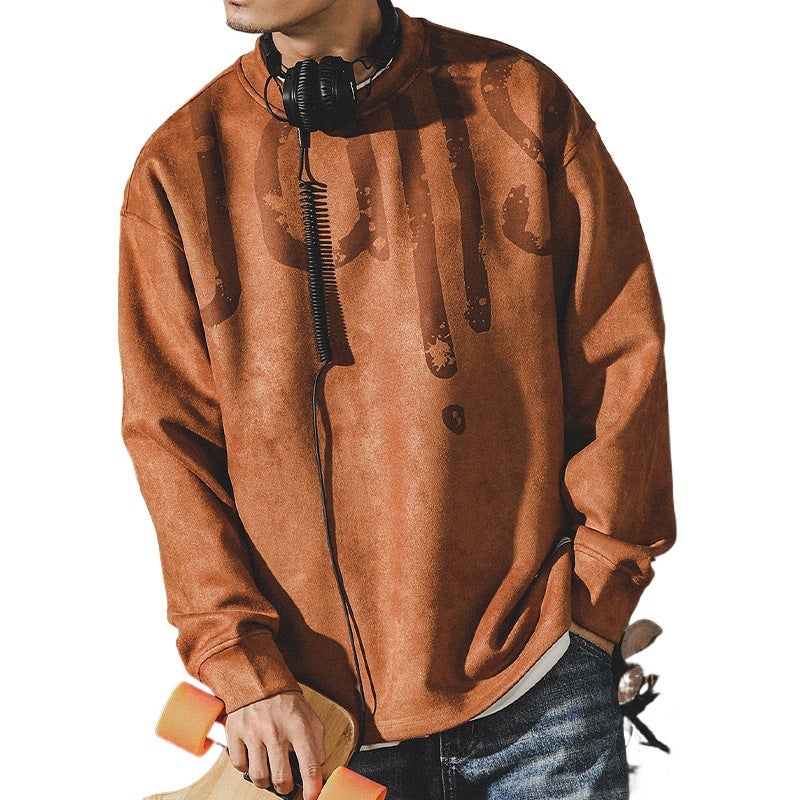 American Retro 350G Heavy Fleece-Lined Sweater Men'S Ins Trendy Loose Fashion Brand Suede Autumn T-Shirt - Image 5