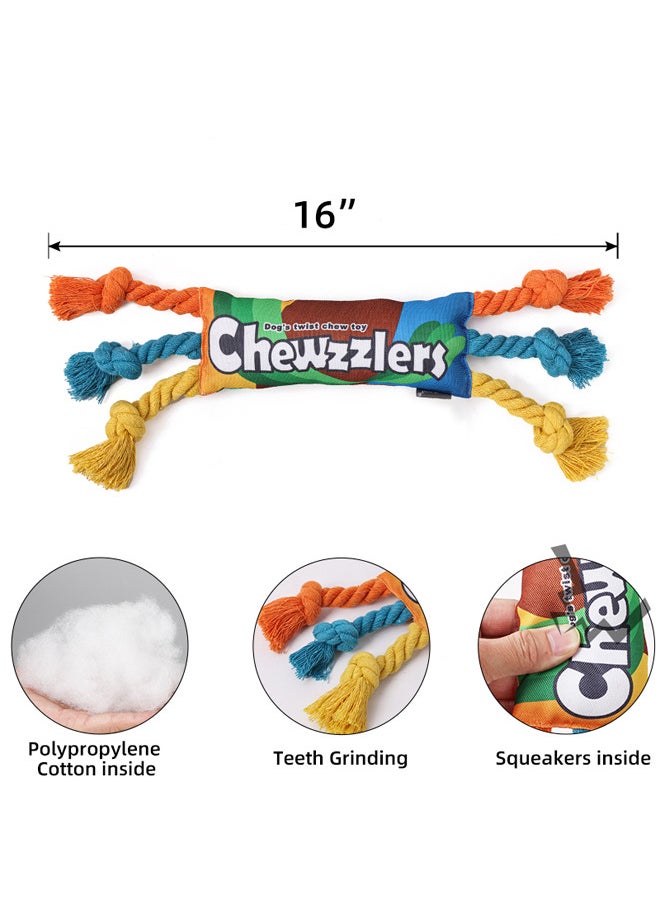 Squeaky Dog Toys,Colorful Durable Dog Toy with Cotton Rope,Stuffed Dog Toys for Indoor Play (Rainbow Twist Candy)